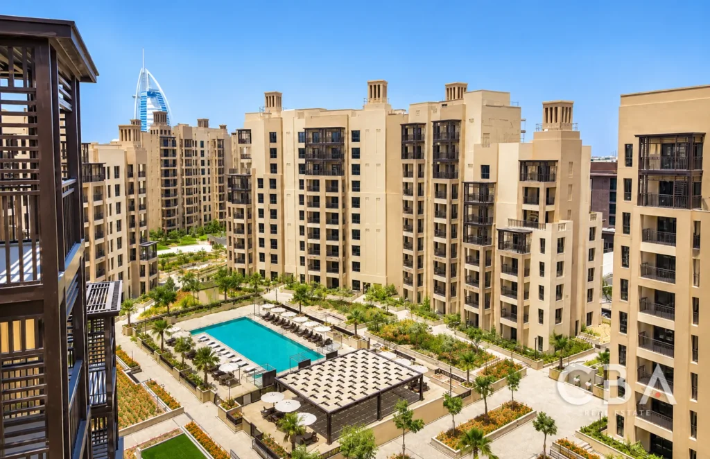 Beige Courtyard Oasis with Burj Al Arab View