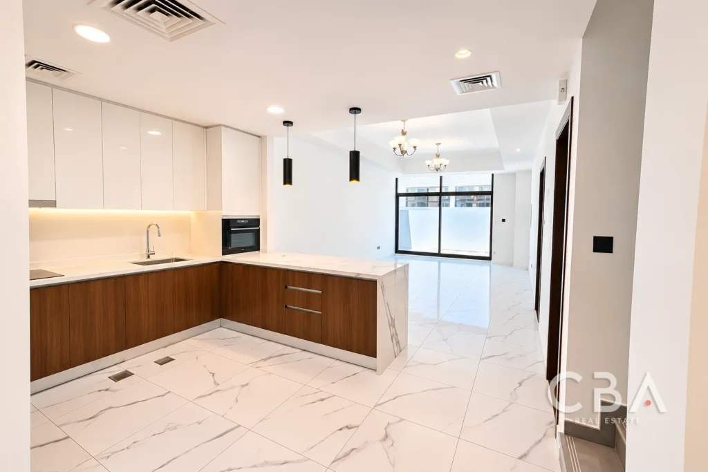 Bright Modern Marble Kitchen Living Space