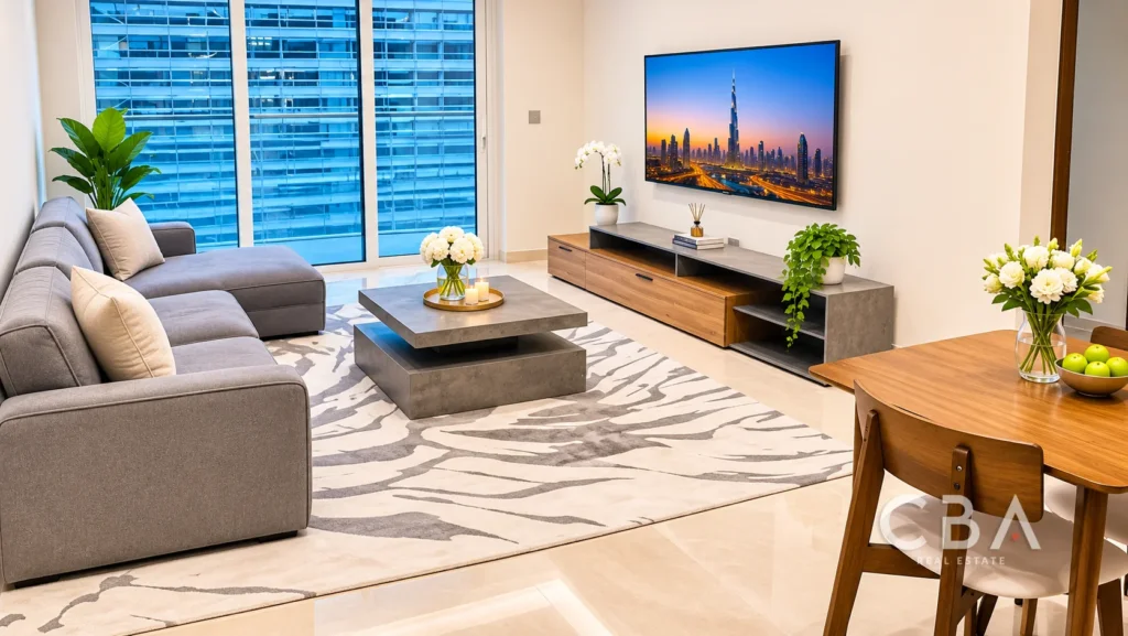 Modern Living Room with City Views