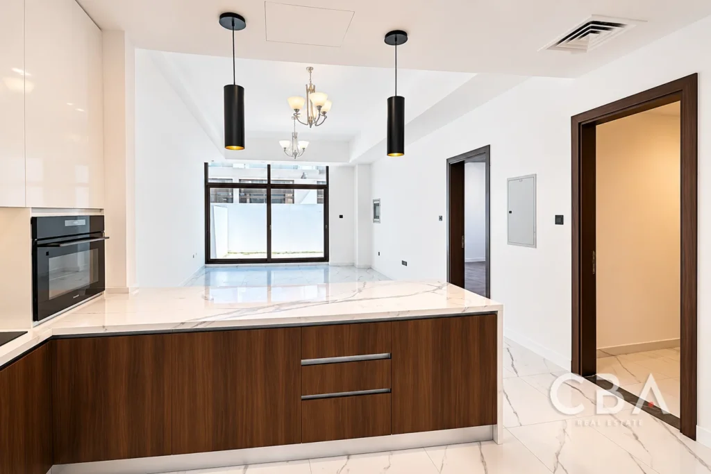 Modern Marble Kitchen and Living Space