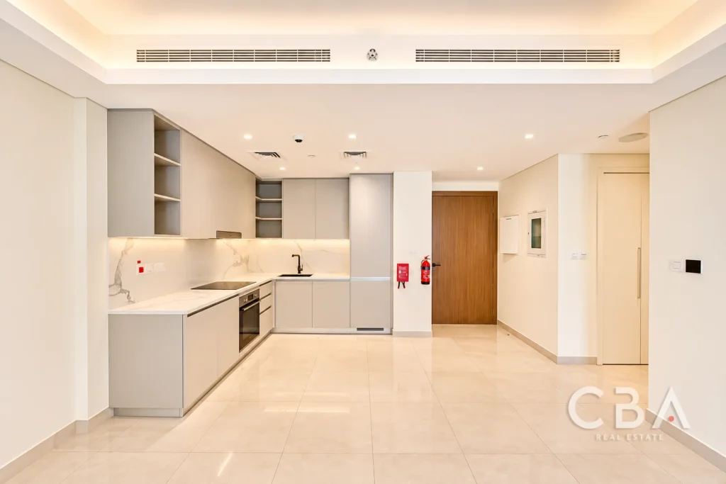 Modern Marble Kitchen with Warm Lighting