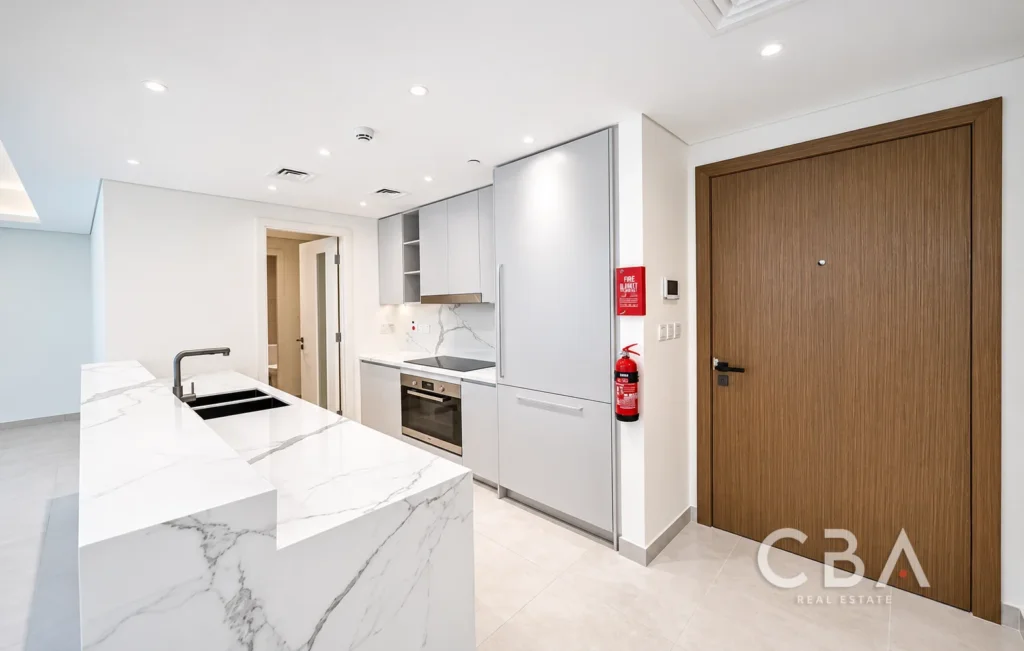 Modern Minimalist Kitchen with Fire Safety Accents