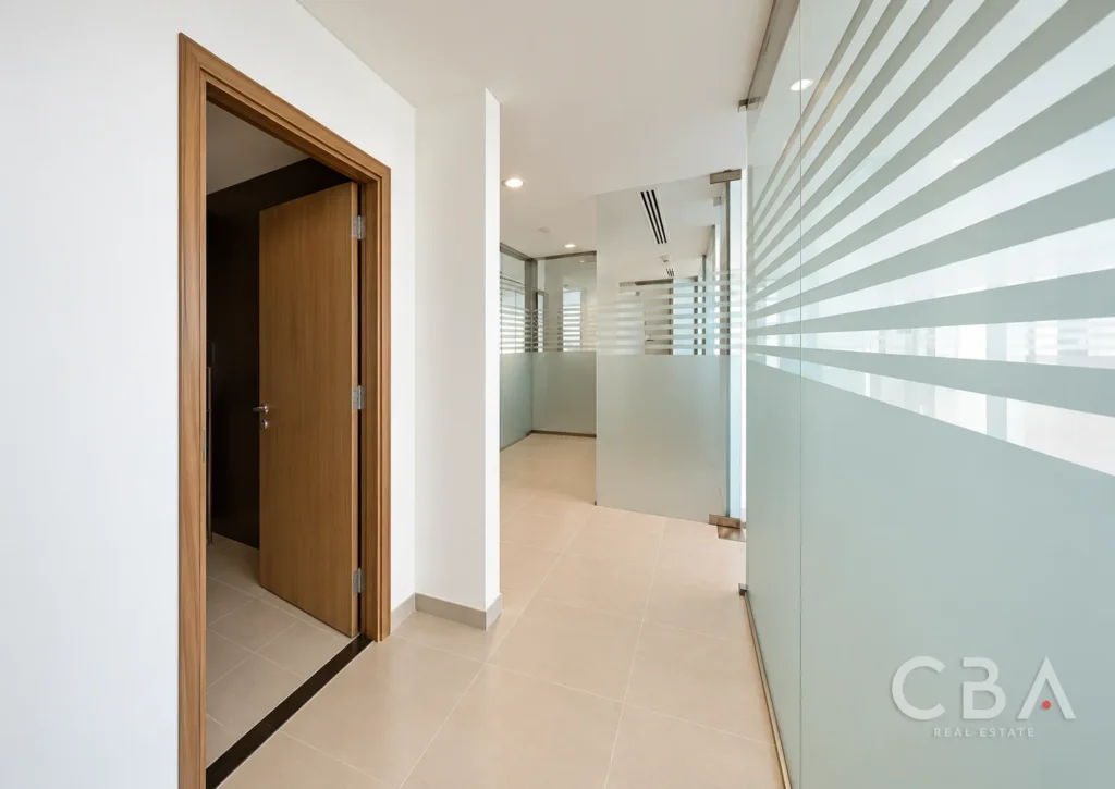 Modern Office Corridor with Glass Partitions