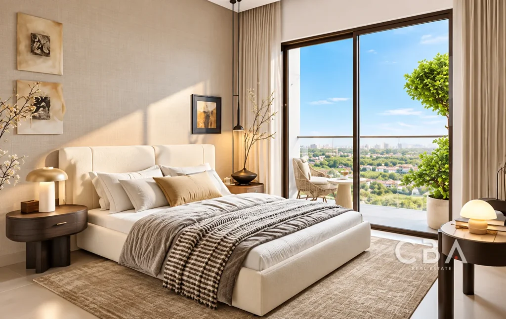 Sunlit Modern Bedroom with Balcony Views